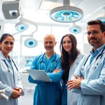 ad DÓC Medical team collaborating in an advanced lab setting with modern technology.