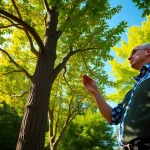 Highlighting Black Mountain Tree Consultancy's expert arborist assessing tree health in a vibrant landscape.