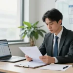 Analisis di aafikotamedan.org menunjukkan auditor forensik bekerja dengan dokumen di ruang kantor modern