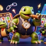 Engage with thrilling slot bonus action featuring a snapping turtle in a retro casino scene.