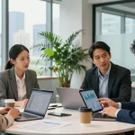 Team collaborating at https://factors.org.uk in modern office setting, showcasing innovative teamwork and engagement.