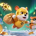 Join the adventure with gdsap as the superhero dog flies with gold coins in a vibrant casino world.